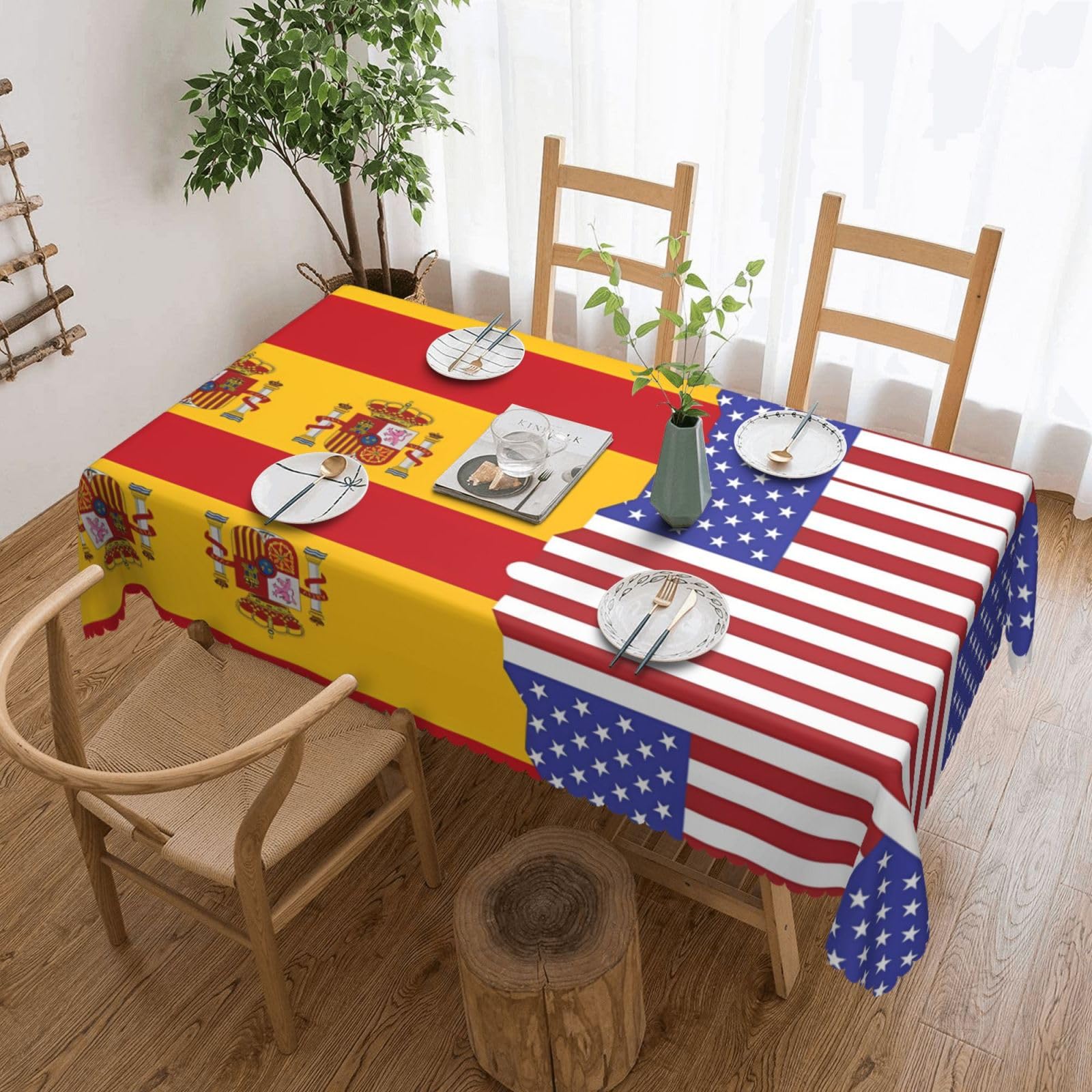 HLBSDM American Spain Flag Square Lace Tablecloth, 54x72 Inch Restaurant Decorative Tablecloth, Party Banquet Indoor and Outdoor Universal Tablecloth