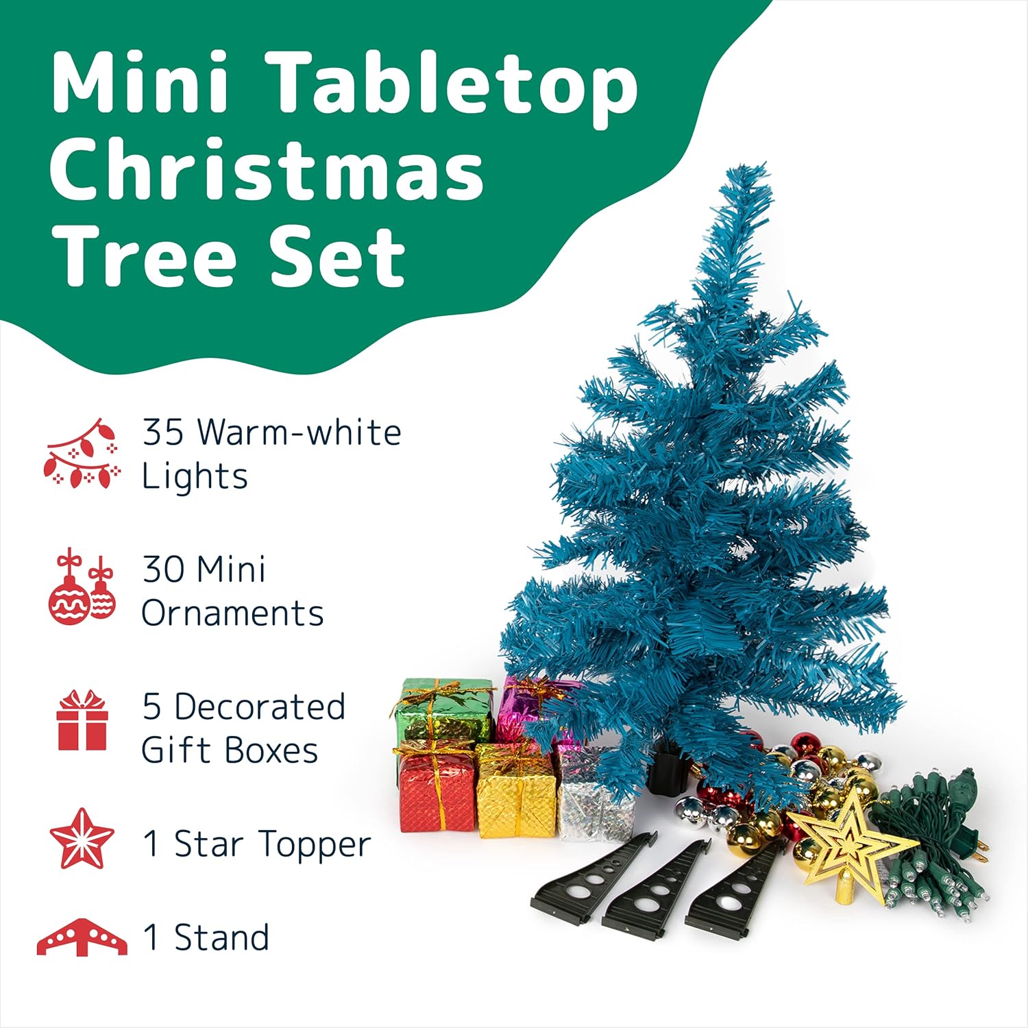 Buy Prextex 23” Mini Blue Christmas Tree with Lights Ornaments & Presents Small Blue Christmas