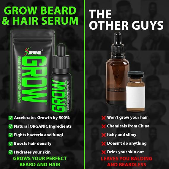 GROW Beard Oil Serum + Biotin Beard Growth Gummies Beard Growth Kit for Men with 620,000mcg Biotin, Collagen, MSM & Keratin Thickens Beard, Fills Patches & Supports Hair Growth