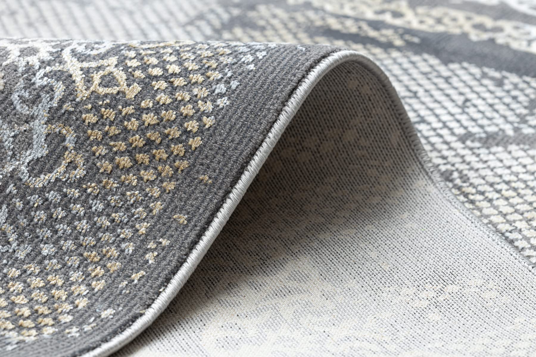rugsx Tapis Moderne Luce Tapis Chambre, Tapis de Salon, Tapis Artistique, Chambre Ado, Cadre Vintage - Tapis structuré Gris/Moutarde 77x150 cm