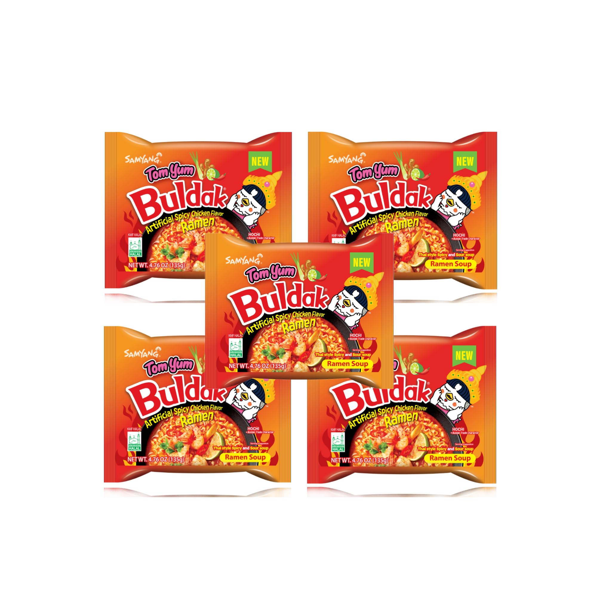 Generic FrKrUS Asian Thai Tom Yum Spicy Noodle Assortment - [Buldak Tom Yum -135g] + [MaMa Creamy Shrimp Spicy Tom Yum - 55g] (5, Buldak Tom Yum)