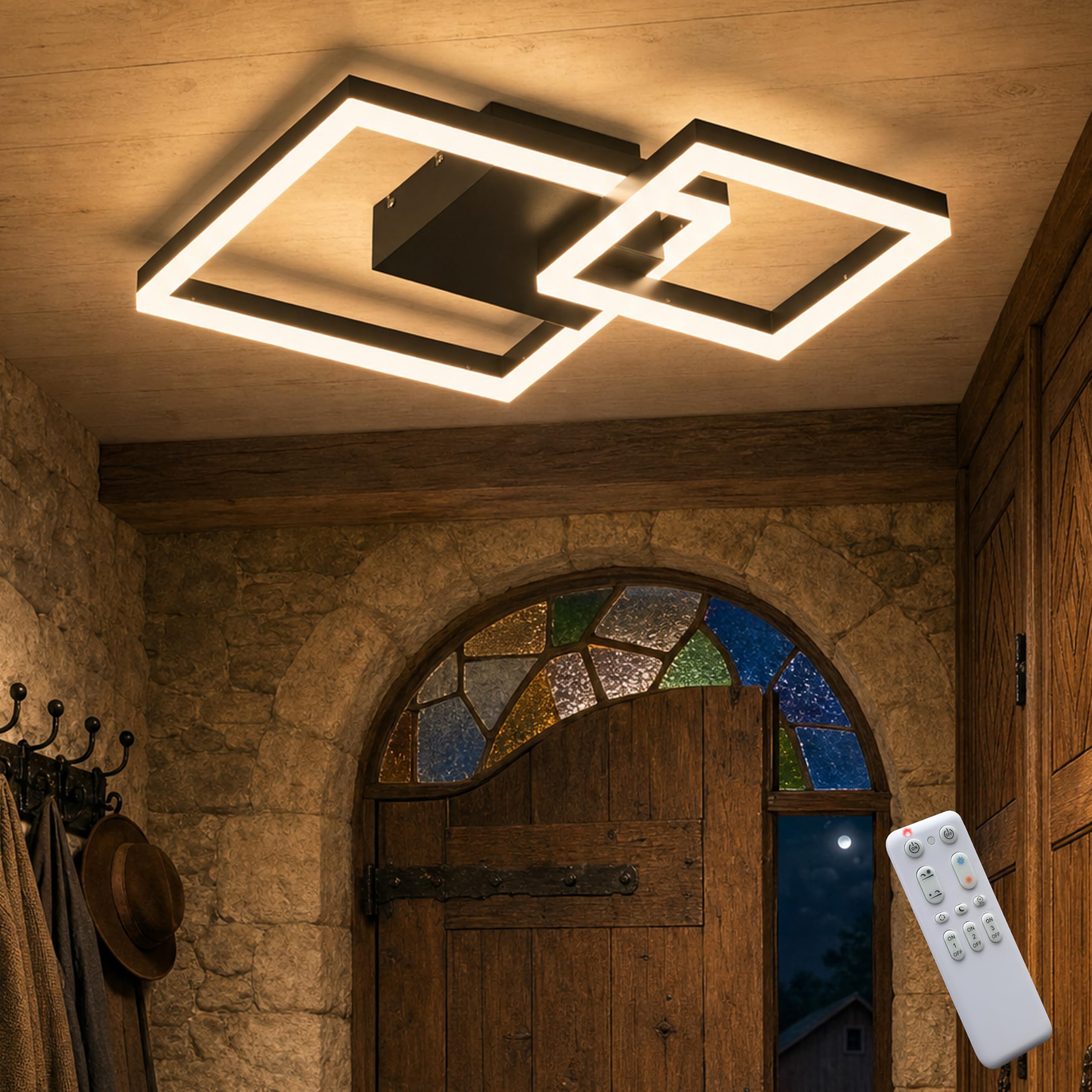 LED Deckenlamape Schlafzimmer, Modern schwarz Geometrisch 30W 40cm 3000lm | Mit Fernbedienung, Farbtemperatur 3000-6000K, Helligkeit 3-30W, 3W Nachtlicht, Memory-Funktion, Timer-Funktion