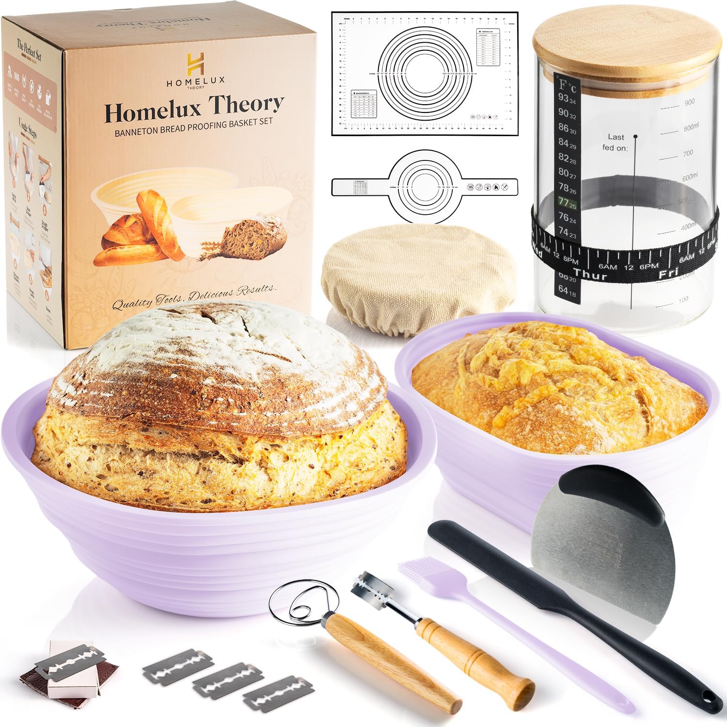 Sourdough Starter Kit & Proofing Basket Set (Purple) by HOMELUX THEORY