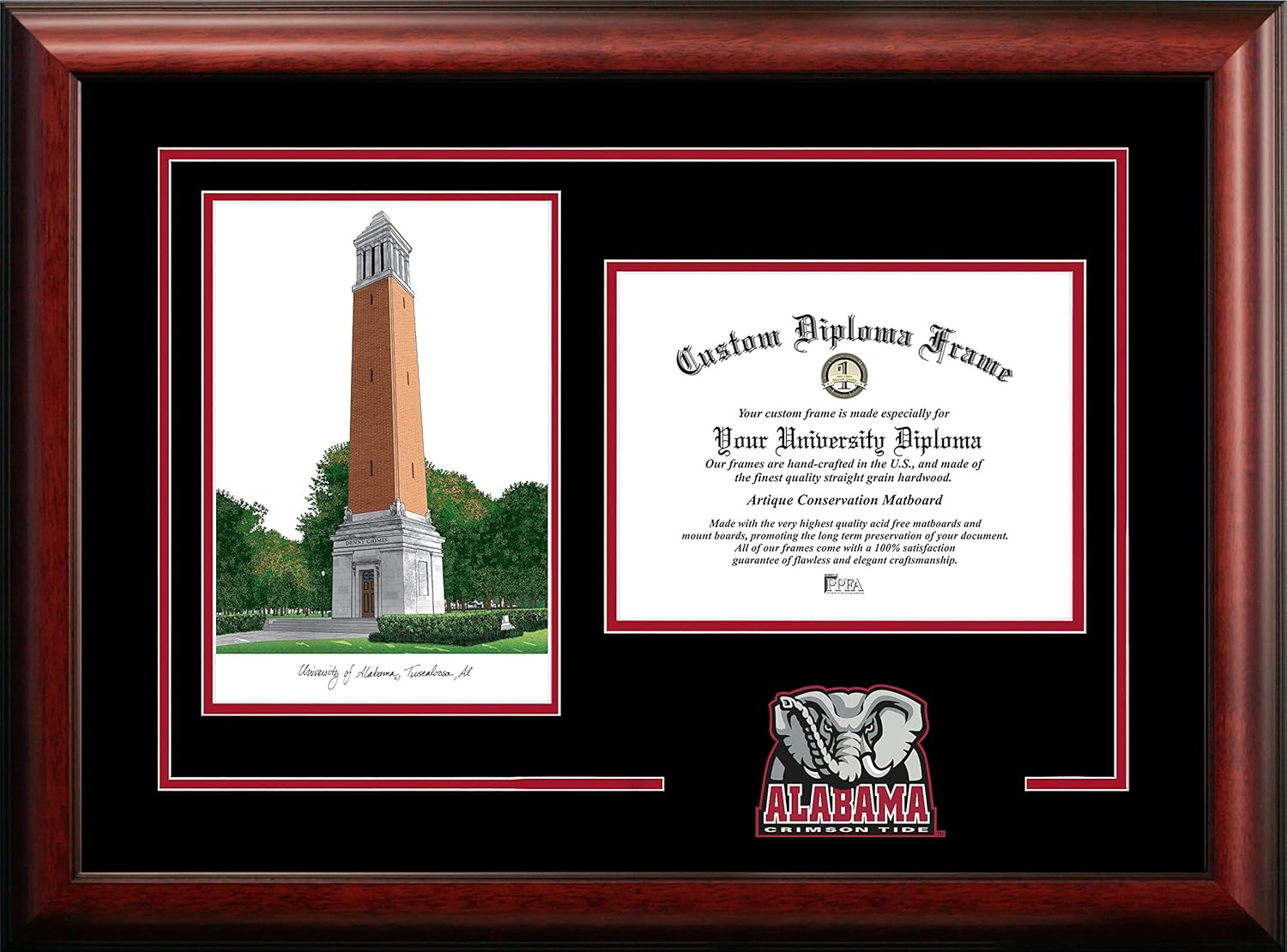 Campus Images AL993SG University of Alabama Spirit Graduate Diploma Frame with Lithograph Print, 8.5" x 11", Multi