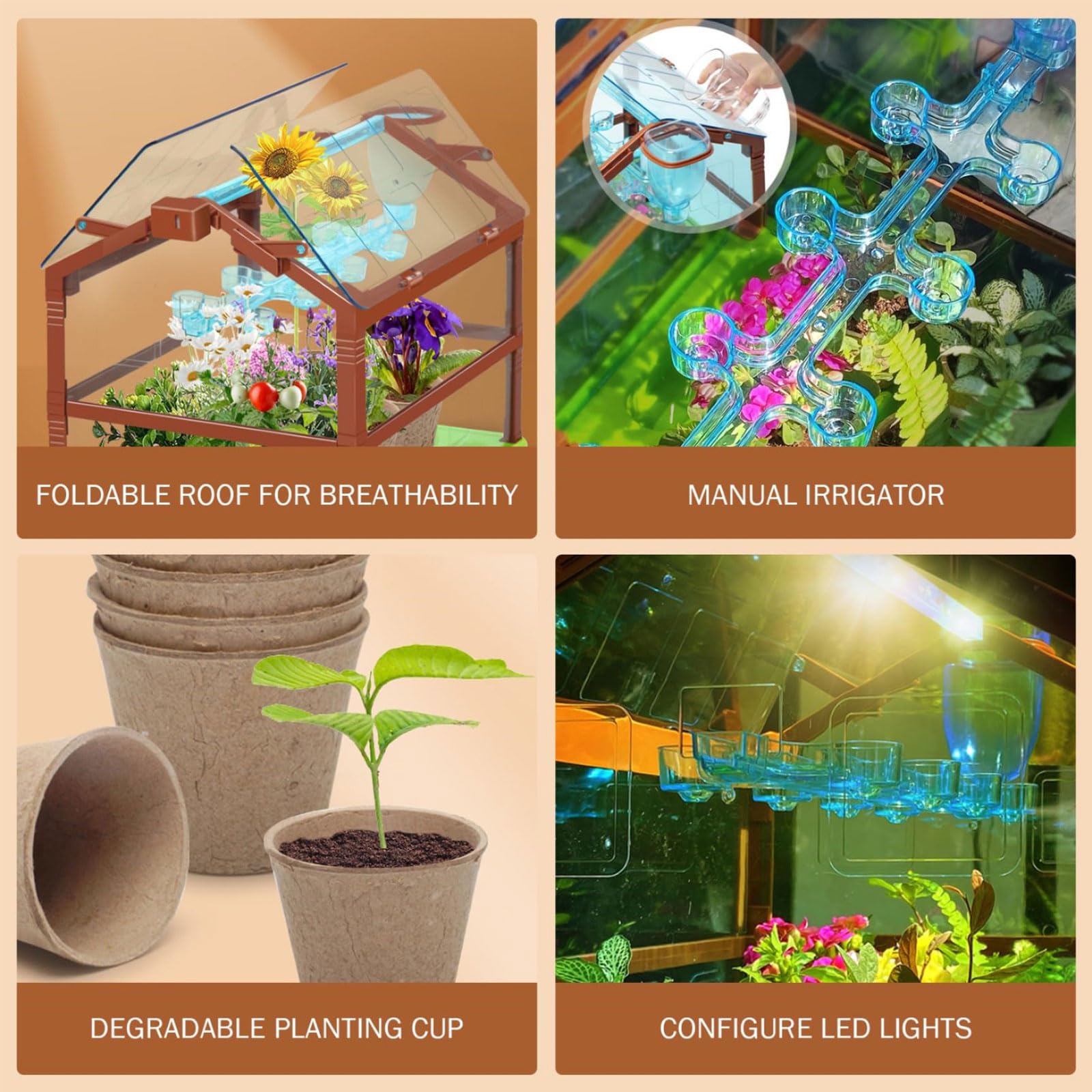 Kit de culture de plantes pour enfants avec système d'irrigation goutte à goutte et lampe de croissance à LED, jardinage éducatif pour enfants, configuration à double étage, pas de graines ou de sol