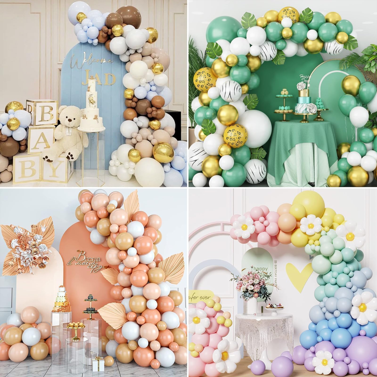 Kit de soporte de arco de globos flexible, soporte de arco de globos con base de agua de relleno, soporte de globo de medio arco de 8.2 pies y 5 pies para boda, baby shower, fiesta de cumpleaños,