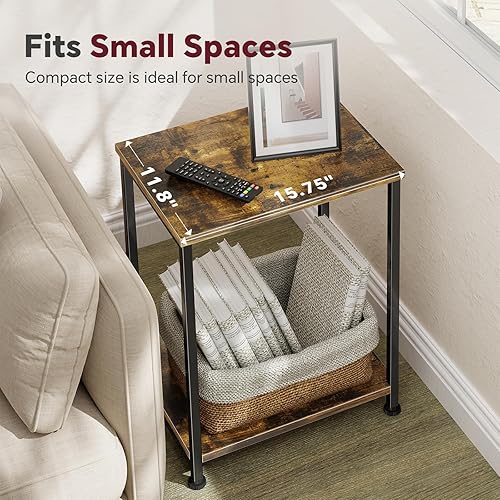 Miniatura 4 de Simple Trending Mesa auxiliar, mesa auxiliar, juego de 2 mesitas de noche con estante de almacenamiento para espacios pequeños, color marrón rústico