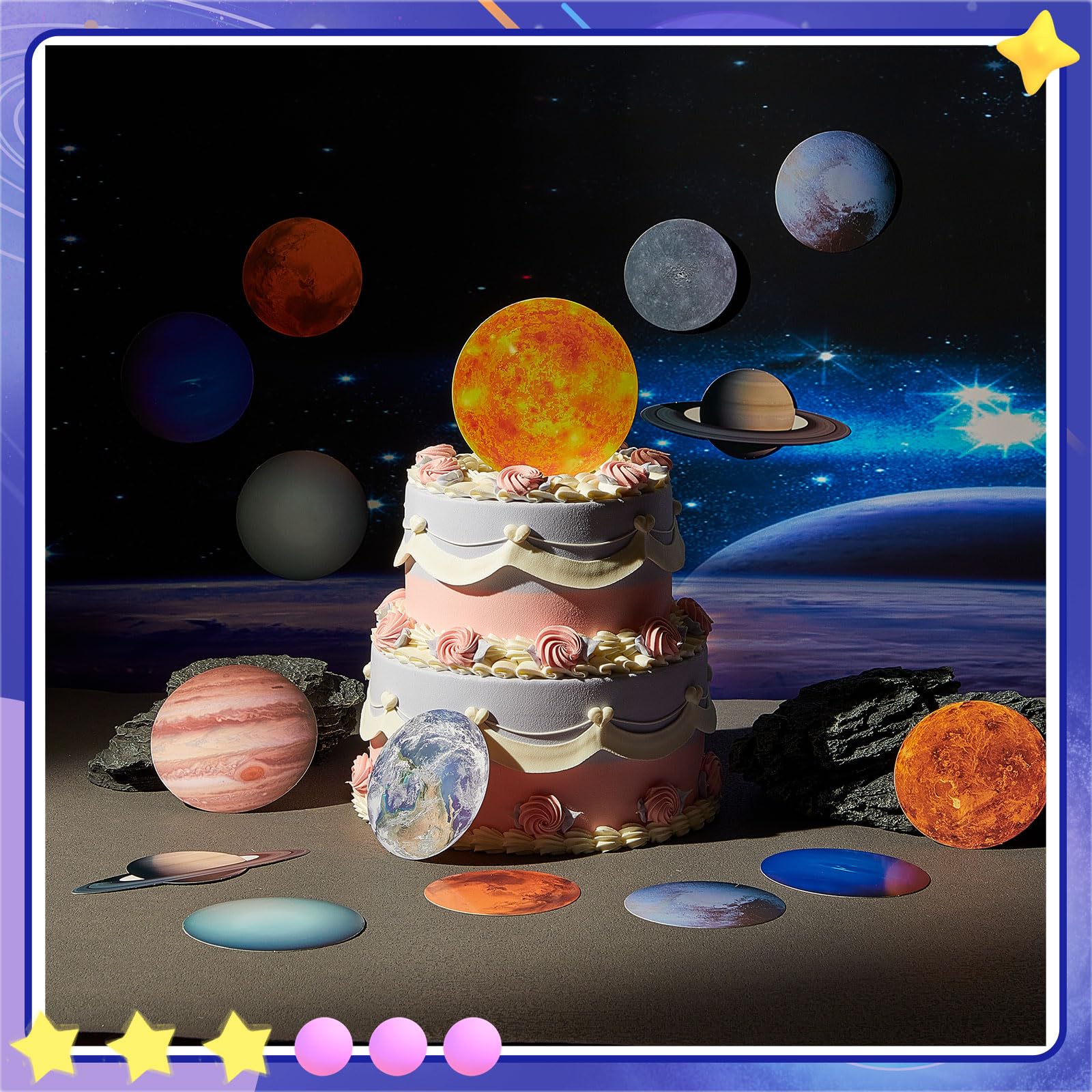 60 Pcs Solar System Cutouts for Bulletin Board 9 Planets Galaxy Wall Decal Solar System Decor for Bedroom Nursery Classroom Outer Space Decoration Universe Theme Party Earth Day Bulletin Board Decor - Image 5