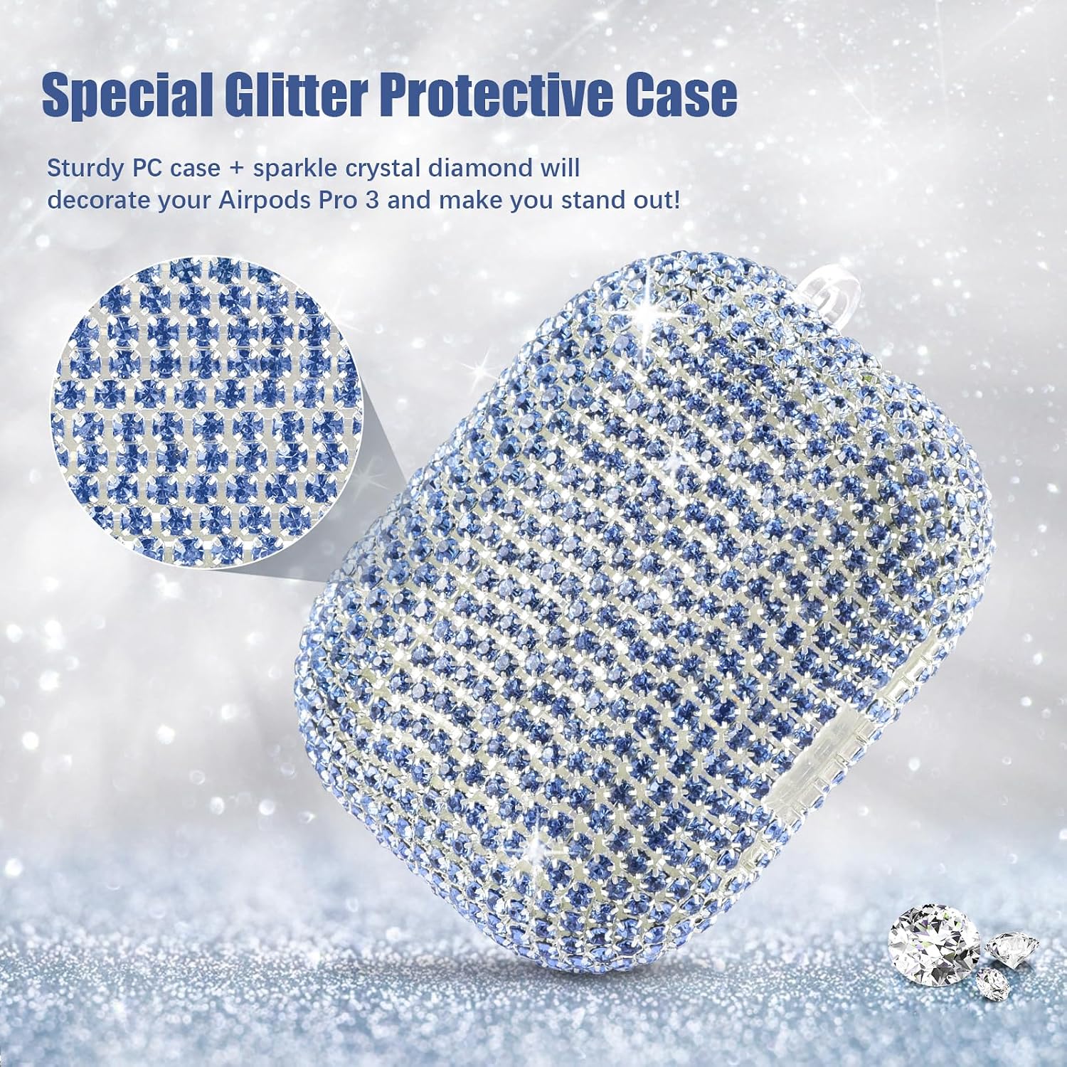 Bling Airpods iPods Pro 3 Case Cover 2025,  Rhinestone Airpods Pro 3 Cases Cute Glitter Jewelry Airpod iPod Pro3 Cases for Sparkly Apple AirPods iPods Pro 3rd Gen Case with Keychain for Women thumbnail