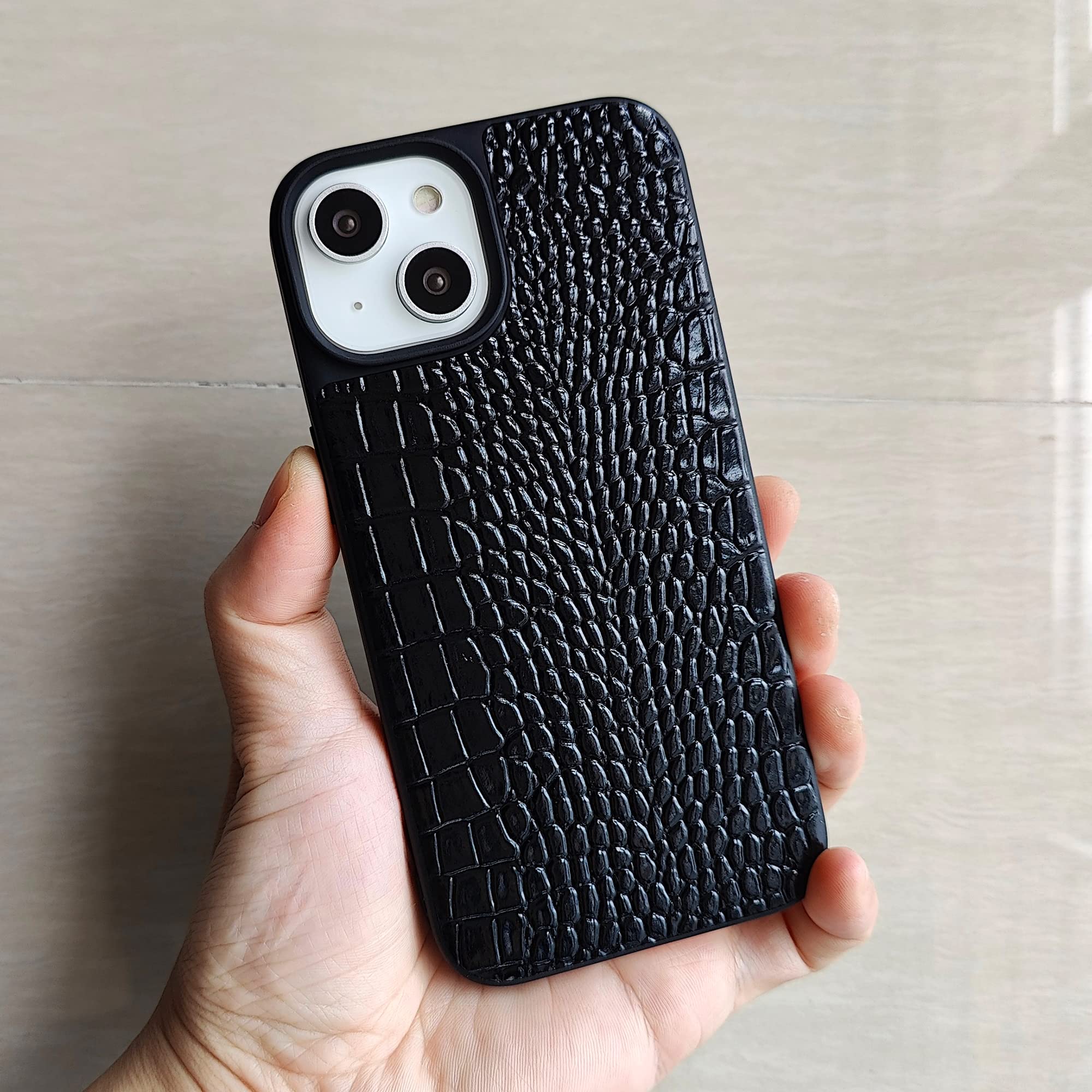 iPhone 14 Pro Hülle für Damen, Krokodil Synthetische Lackleder Abdeckung, klassische Mode für iPhone14 Pro 6.1 Zoll - Schwarz