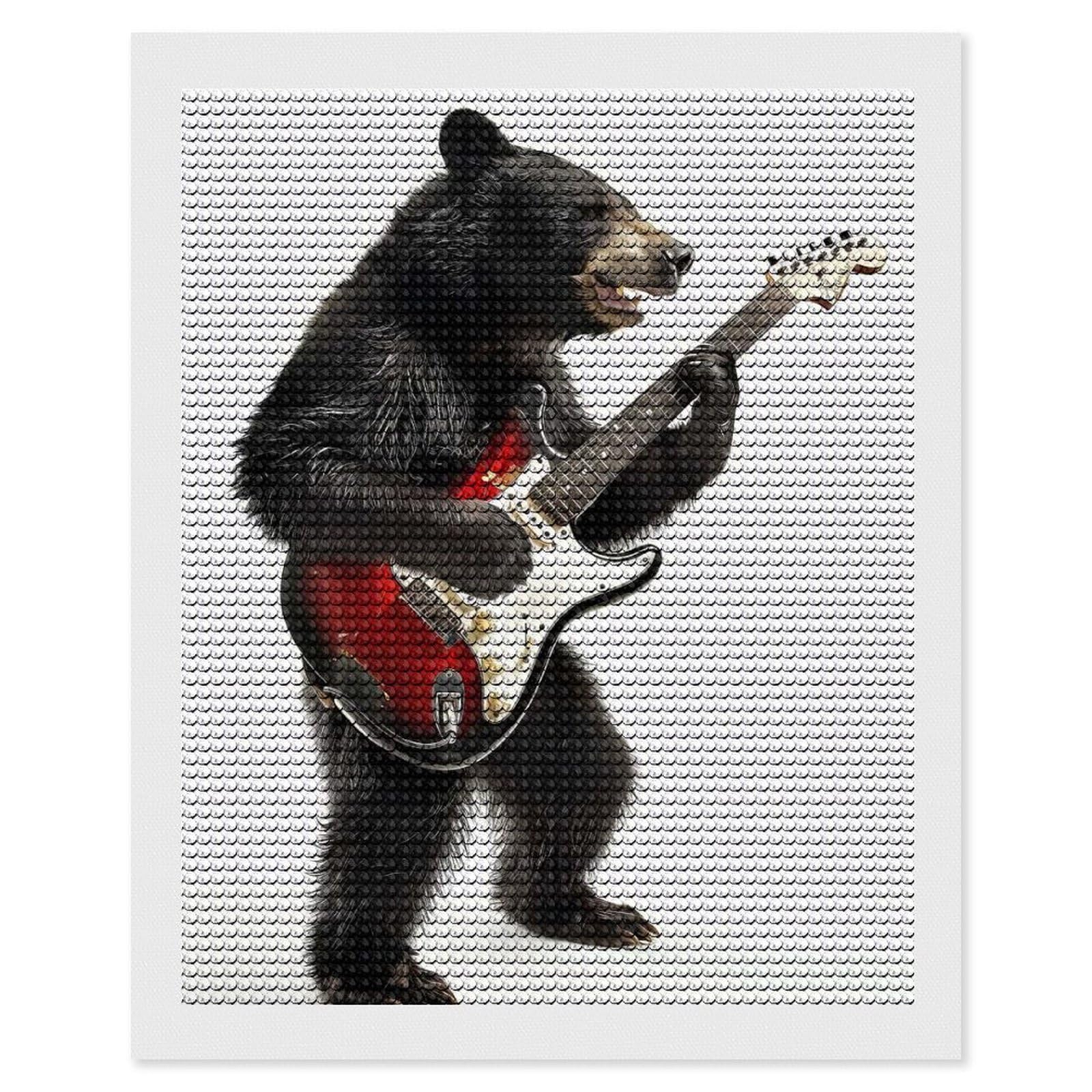 Junmoney Black Bear Guitar Diamond Painting Canvas Set 16"x20", Full Kit Included, Calming Craft to Unwind, Farmhouse Decor, Christmas Gift