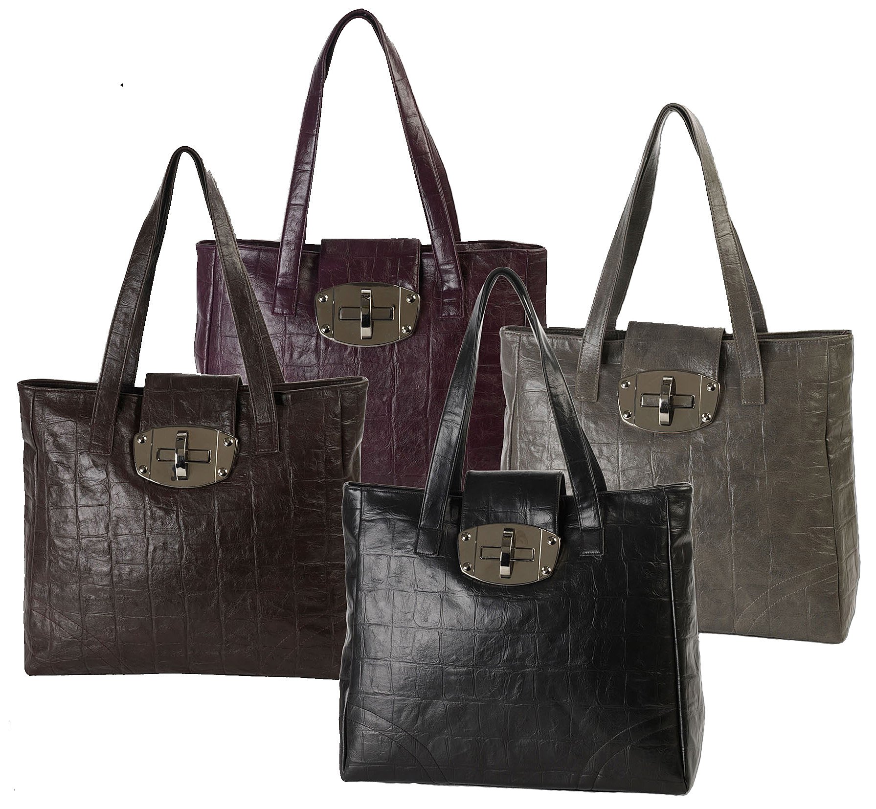 Eye Catch Women's Purple Ellie Faux Leather Croc Shoulder Bag Handbag