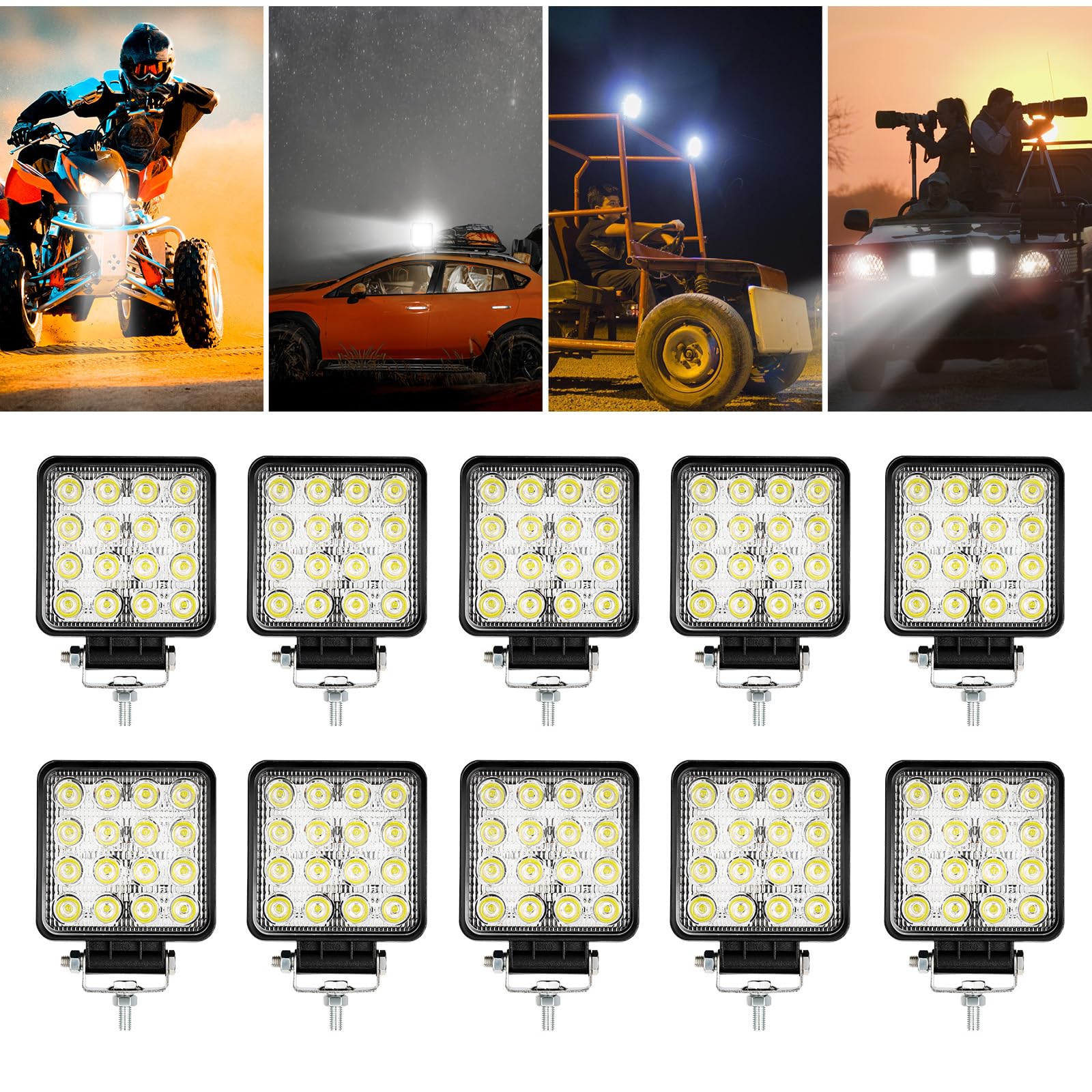 10 pezzi 48W LED fari da lavoro 12V fari ausiliari 4320LM, fari LED 6500K per retromarcia IP67 impermeabili per trattore offroad SUV