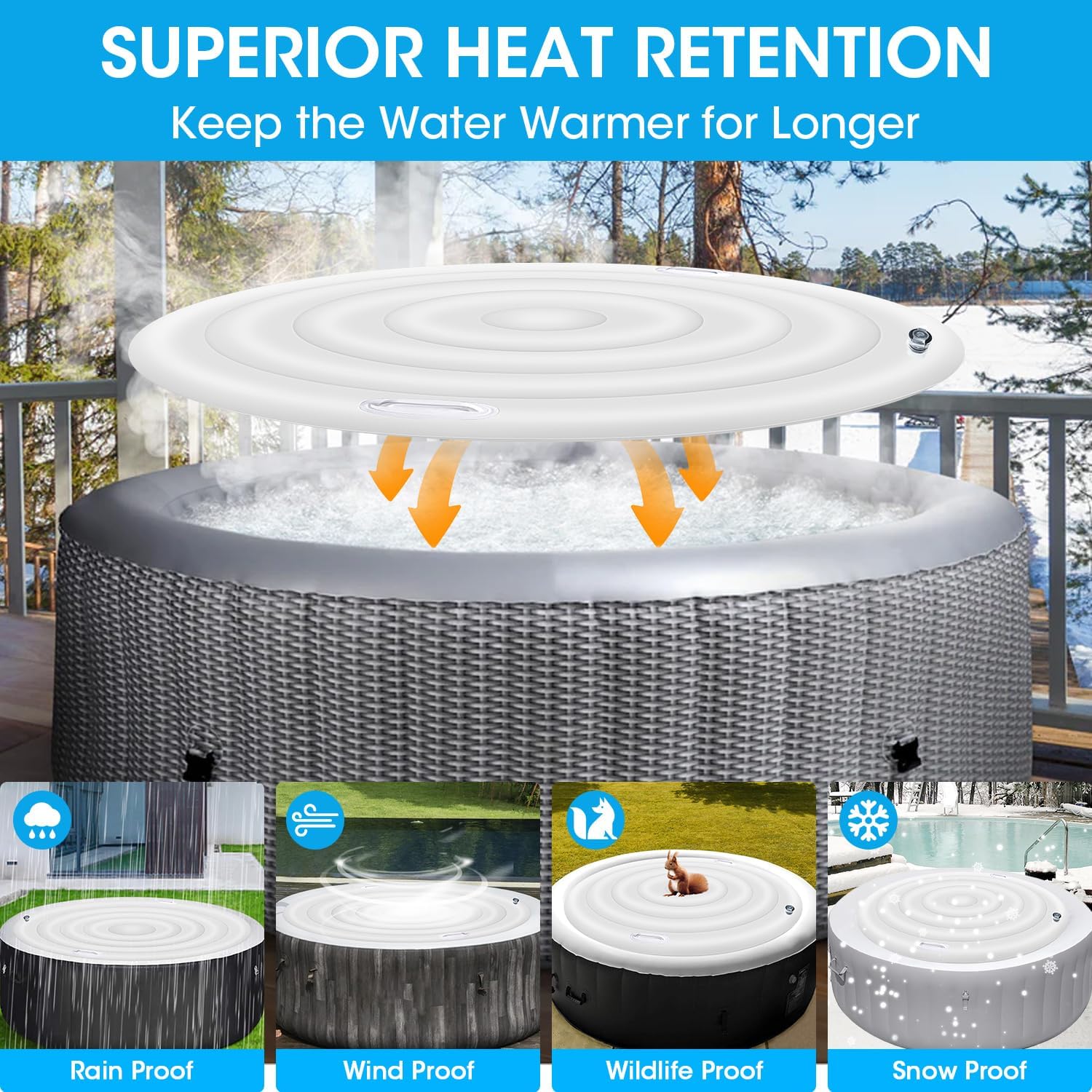 4.75Ft Inflatable Hot Tub Cover,Round Energy Saving Thermal Lid with Handle image 2