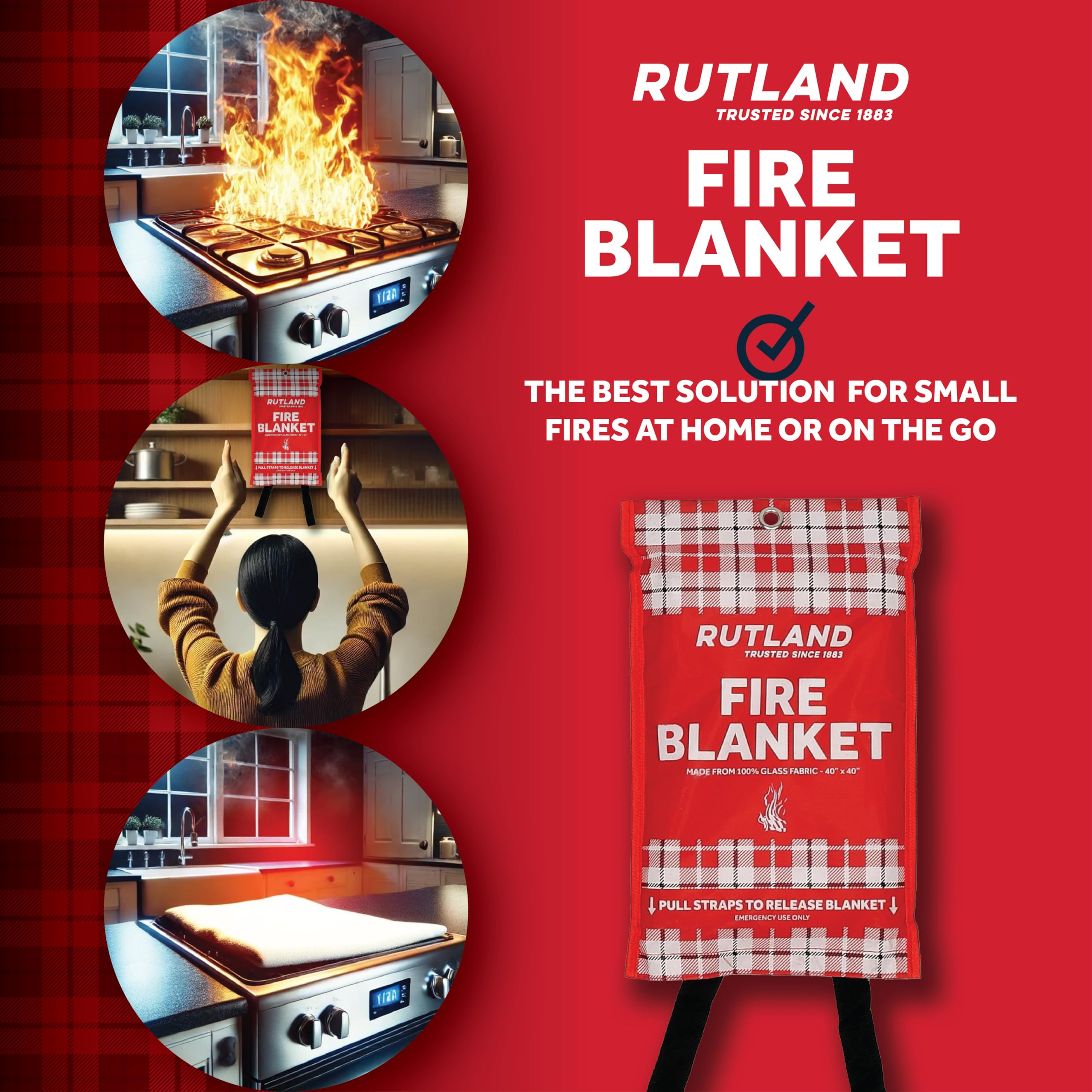 Rutland - Manta ignífuga para emergencias en el hogar y la cocina, 1 paquete, 40 x 40 pulgadas, manta de fibra de vidrio para supresión de incendios, seguridad para parrilla, campamento y barcos (4)