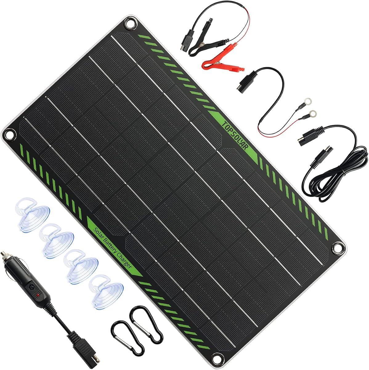 10 Watt 12 Volt Solar Trickle Charger 10W 12V Solar Panel Car Battery Charger Portable Solar Battery Maintainer for Car Motorcycle Boat Marine RV + Cigarette Lighter Plug Alligator Clip
