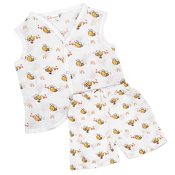 BAYBEE 100% Muslin Cotton New Born Baby Clothes for Kids | Sleeveless Summer Wear with Soft & Breathable | Shirt and Shorts Set | Jablas for Baby Girl Boy Dress