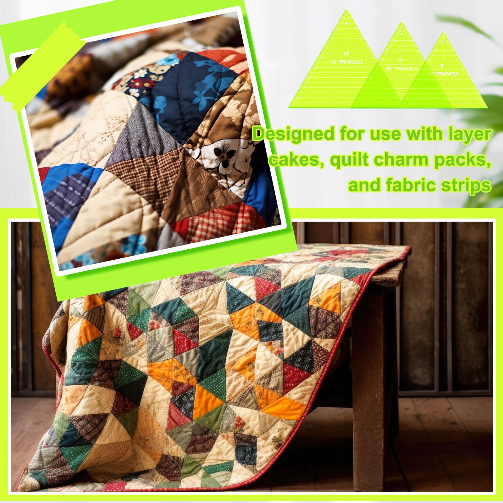 Snapklik.com : Kigley 3 Pcs 60 Degree Triangle Ruler For Quilting 8 9 ...