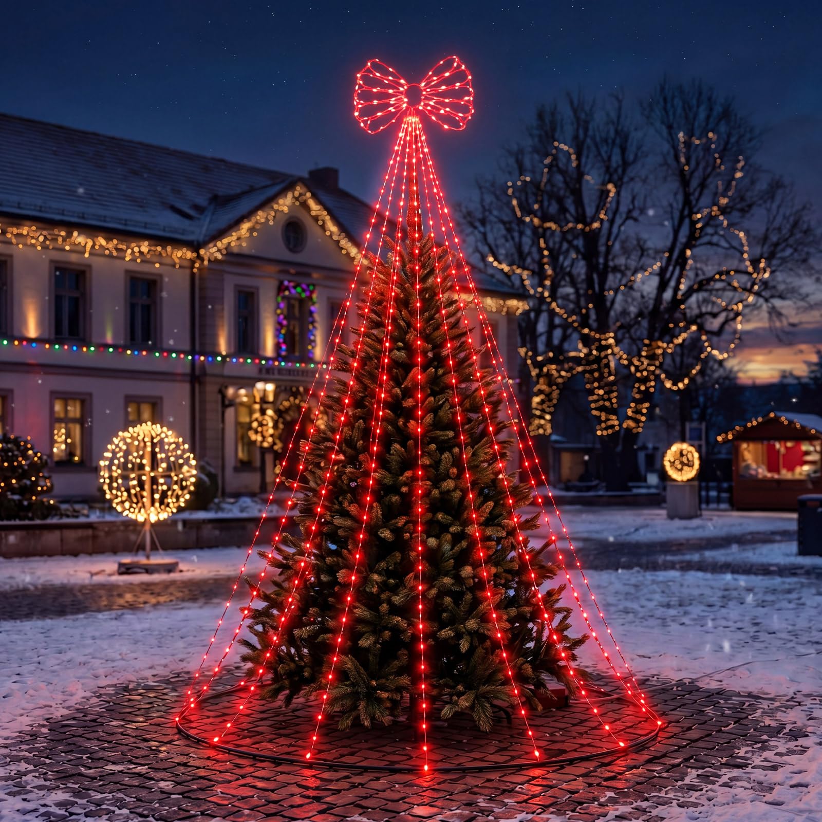 Gerrii 3,4 m 290 LED di Natale cascata luci di Natale fiocco rosso Xams albero decorazioni esterne spina in impermeabile cascata luce per albero giardino patio cortile decorazione festa