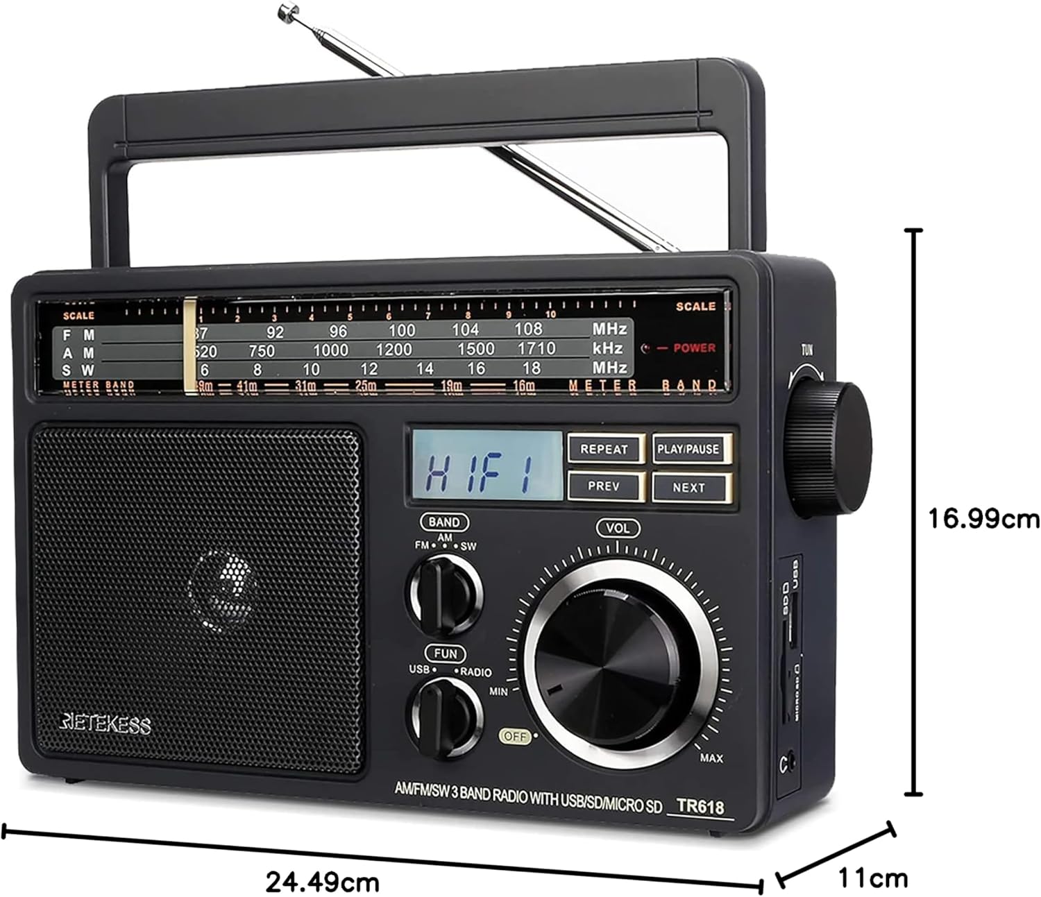 Retekess TR618 Shortwave Radio, AM FM Radio Portable, Transistor Radio Battery Operated with Earphone Jack, Portable Radio with LCD Display(Black) - Image 10
