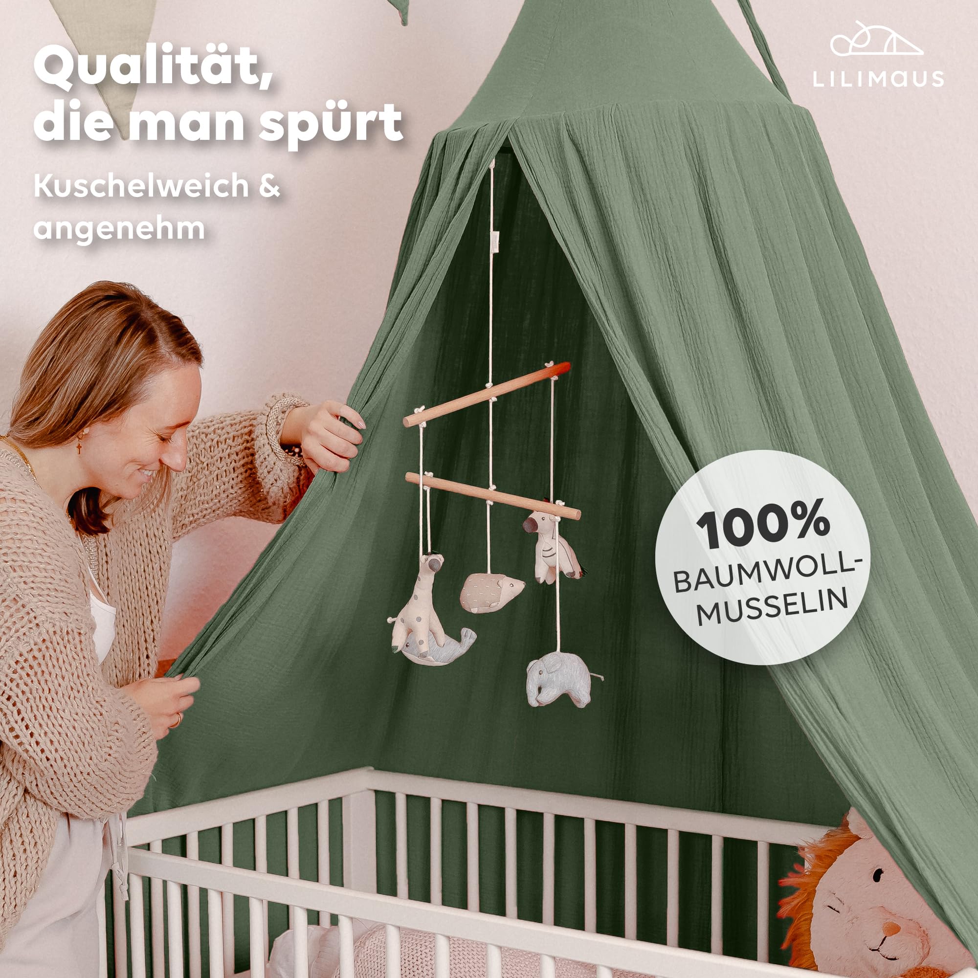 lilimaus Baldachin Kinderzimmer [in 12 Farben] - Betthimmel aus 100% Baumwolle Musselin Handmade für Mädchen & Jungen - Babybett Himmel als Babyzimmer Deko - Vorhang für Kinderbett, Kuschelecke