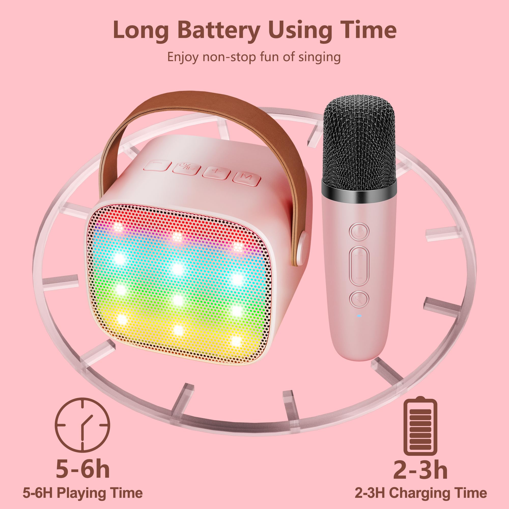 BONAOK Microfono Karaoke, Giocattolo per Karaoke, Bluetooth, per Bambini, Adulti, Lettore Karaoke Portatile, Microfono per la Ricarica, Giocattolo Elettronico per Bambini(pink)