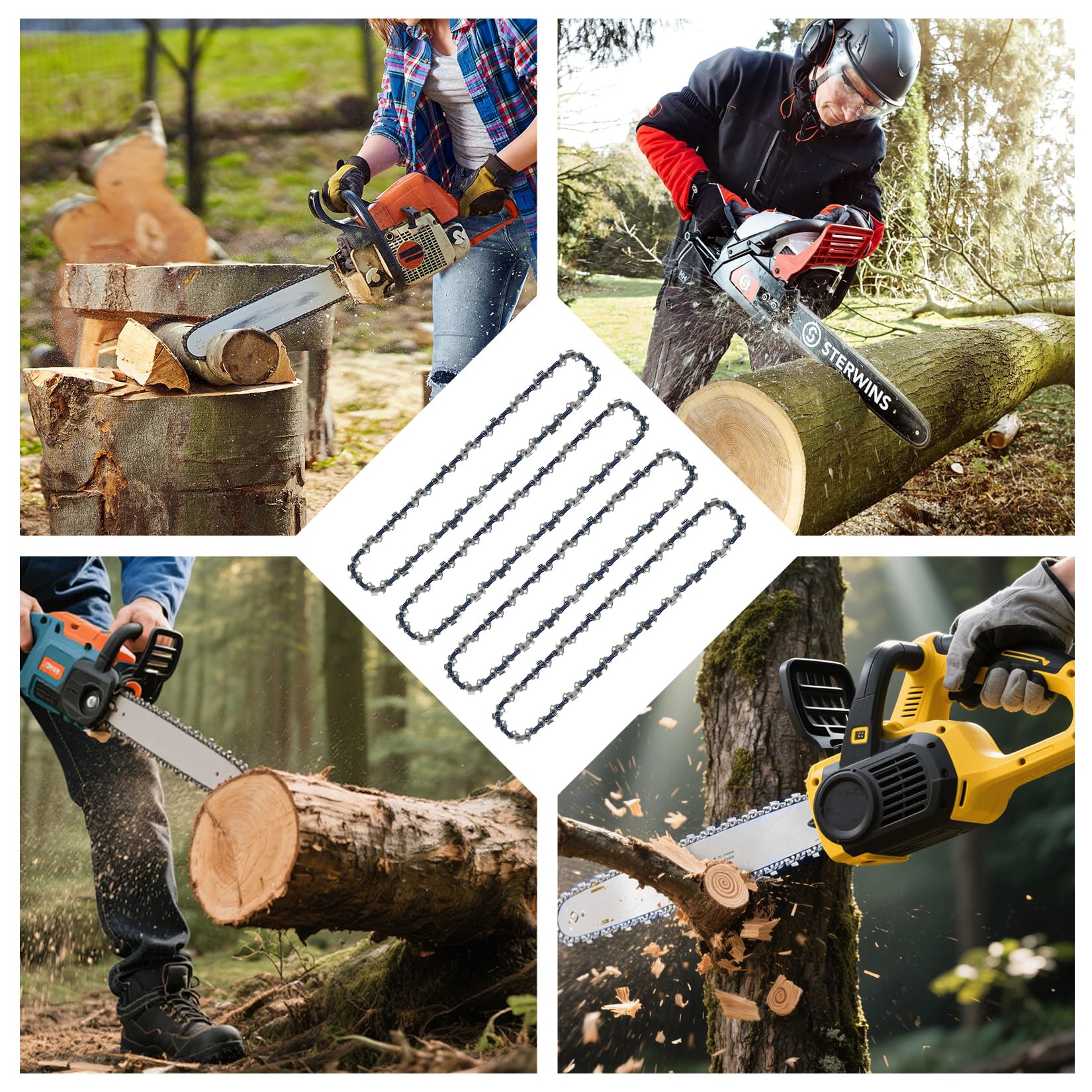 4 szt. zapasowy łańcuch do piły 25 cm ogniwa napędowe do miecza 10 cali | Łańcuch do piły łańcuchowej 3/8" LP z 40 ogniwami napędowymi, łańcuch o niskim obrocie