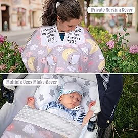Metplus 2 in 1 Writing Style Baby Car Seat Cover, Car Seat Canopy for Babies, Mom Multiuse Nursing Cover, Minky Baby Carrier Covers, Newborn Boy Girl, Peekaboo Opening