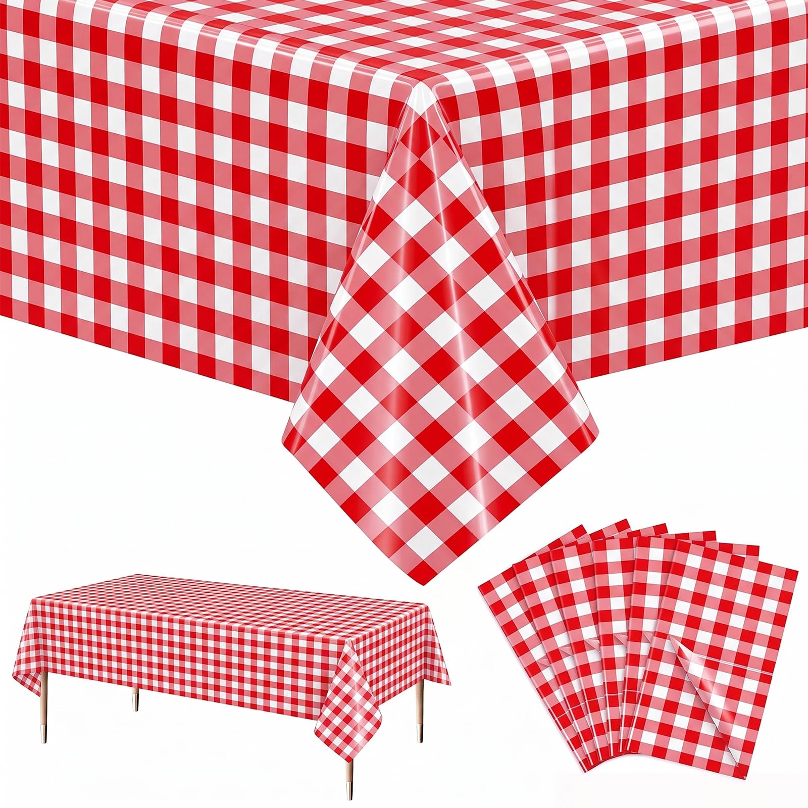 flintronic 6 Pack Red Gingham Party Table Cloth, 137x274cm/54''x108'' Rectangle Tablecover, Party Table Cover Decoration Tablecloth, Birthday Table Cloth for Outdoor Picnic,Birthday,Party Decorations — image 1