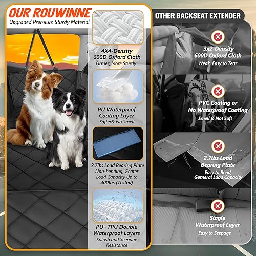 Miniatura 3 de Extensor de asiento trasero para perros, gran espacio, funda de asiento de automóvil para perro, parte inferior dura con capacidad para 400 libras,