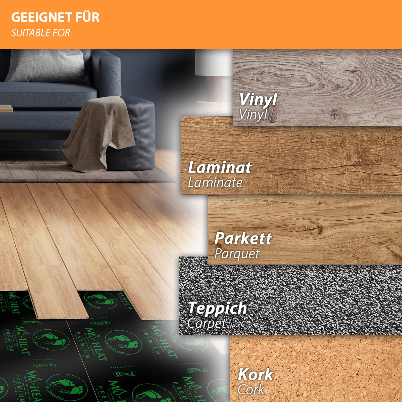 Compleet Doe-het-zelf Pakket Infrarood Verwarmingsfolie  100 Cm Breed 80 Watt M² 10m² Totaal