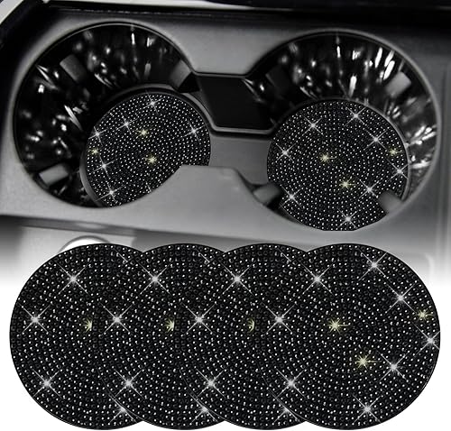 SINGARO Portavasos brillantes para automóvil, 4 portavasos antideslizantes universales, posavasos decorativos integrados, accesorios interiores de