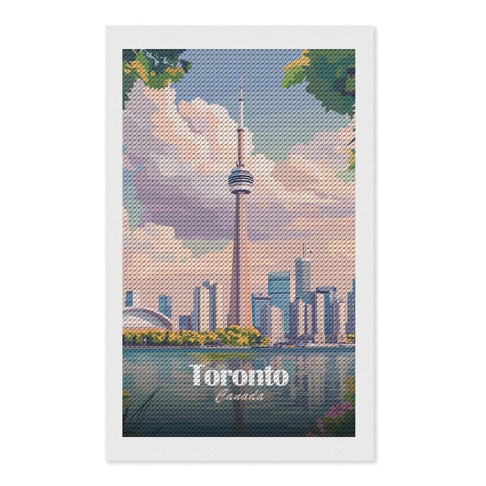 Junmoney Toronto Skyline Diamond Painting Canvas Set 12"x20", Easy to Enjoy, Adhesive Canvas, Office Decor, Holiday Gift Idea, with Tool Kit