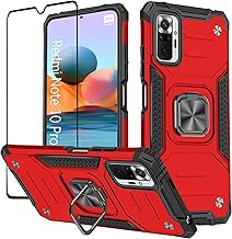KANSi Hülle kompatibel für Xiaomi Redmi Note 10 Pro, Schutzfolie + Silikon TPU Hart PC Handy Hüllen 360 Grad Drehbar Ringhalter Bumper Stoßdämpfung Schutzhülle - Rote