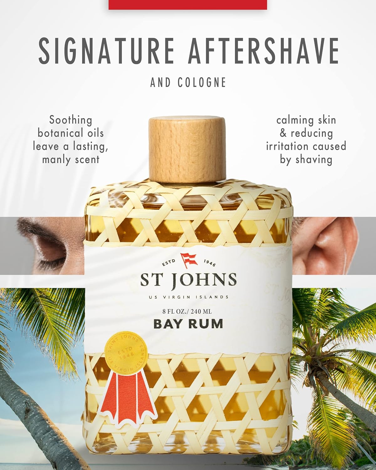 St. John Vetiver Aluminum Free Deodorant with Aftershave and Cologne | Made with Bay Leaves from The Virgin Islands | Bay Leaf After Shave Fragrance for Men | (8 oz Splash Bottle)
