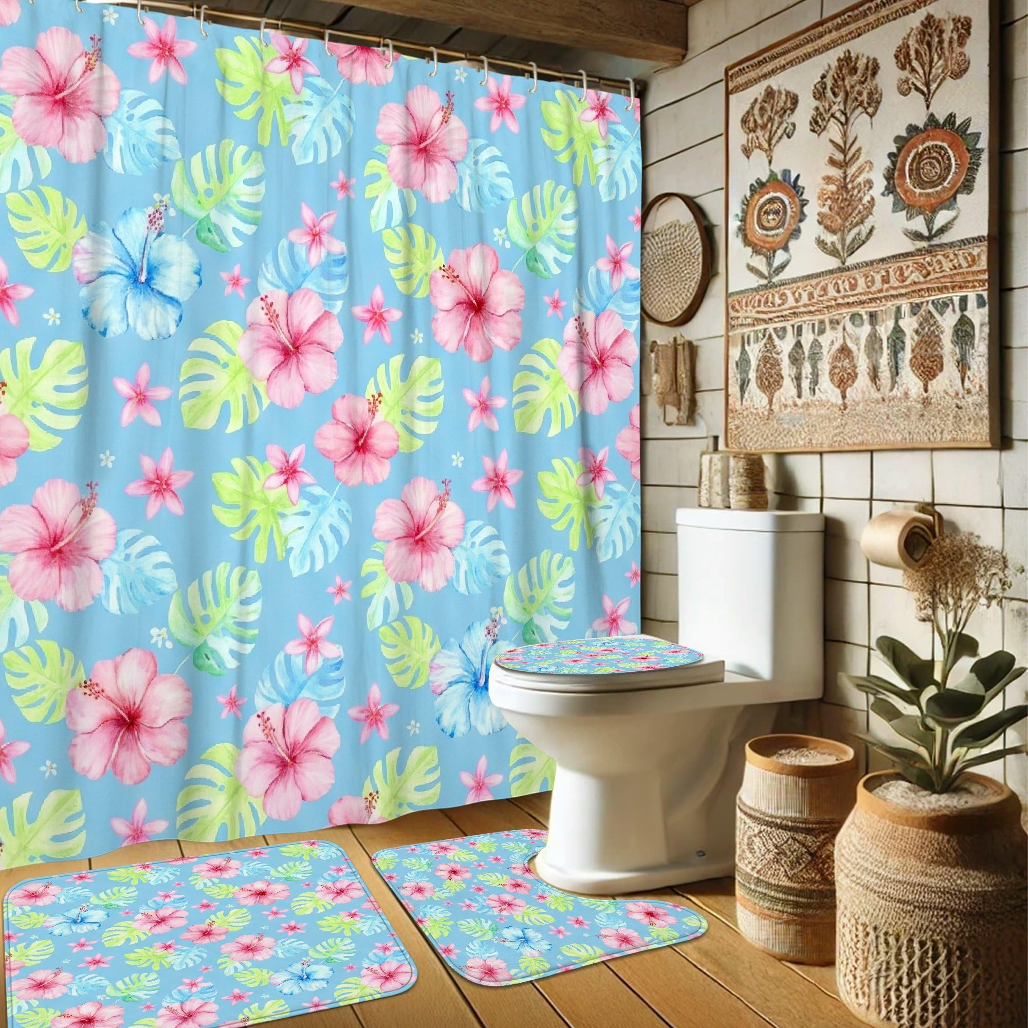 Rideau de douche imperméable anti-éclaboussures et tapis assorti