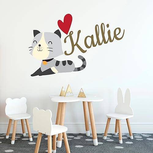 Miniatura 2 de Calcomanía de pared con nombre personalizado, calcomanía decorativa de pared de gato, calcomanías de pared de gato, calcomanía para decoración del