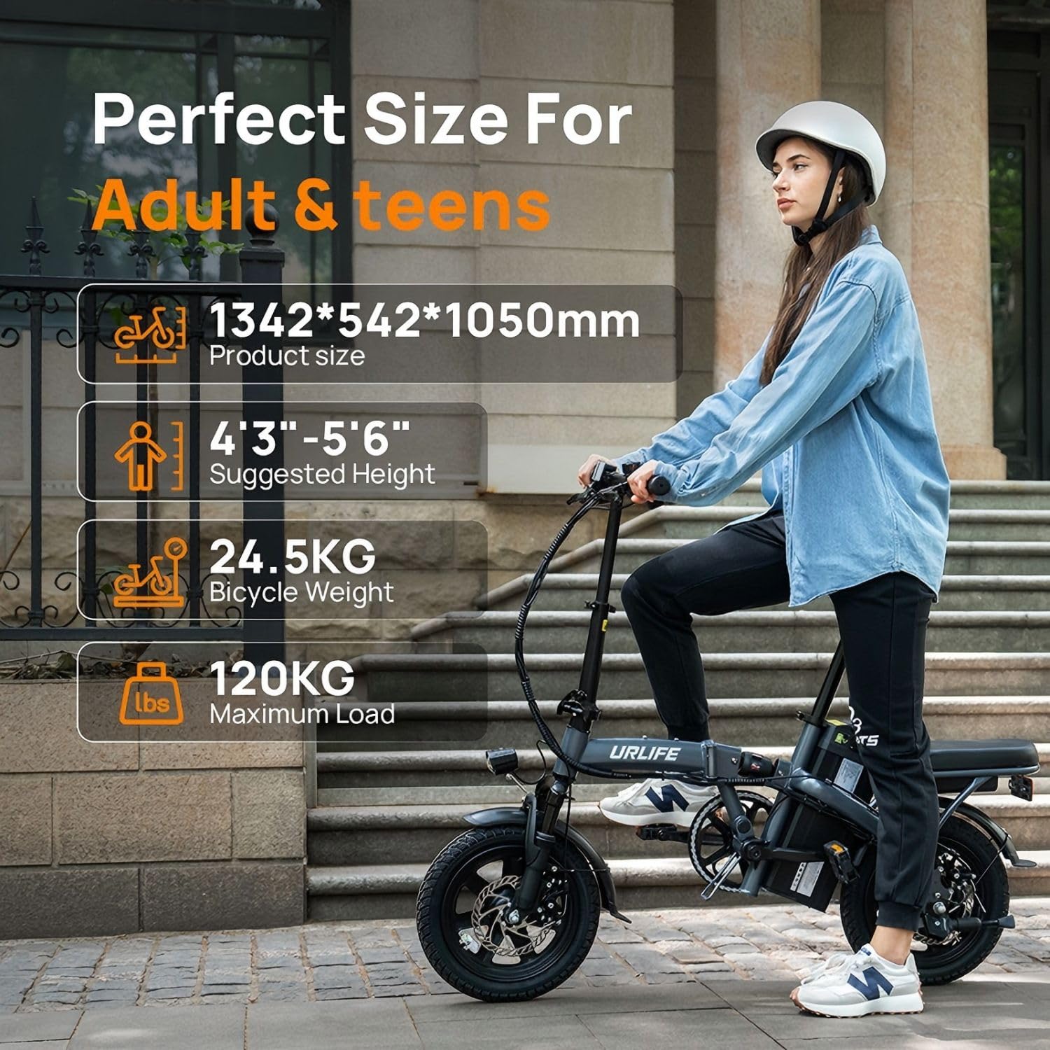 URLIFE Bicicleta eléctrica Plegable de 14", Bike con pedaleo asistido batería 48V 7.5AH, Bici eléctricas con Motor de 250W de Alta Velocidad Alcance máximo 40-60KM