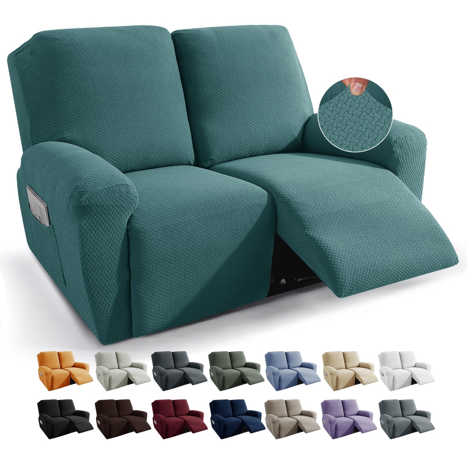 JIVINER Funda de sillón reclinable de 6 Piezas, para sillón reclinable, elástica, 2 plazas, Funda de sofá reclinable Lavable, Protector de Muebles (sillón Lounge loveseat, Azul Pavo Real)