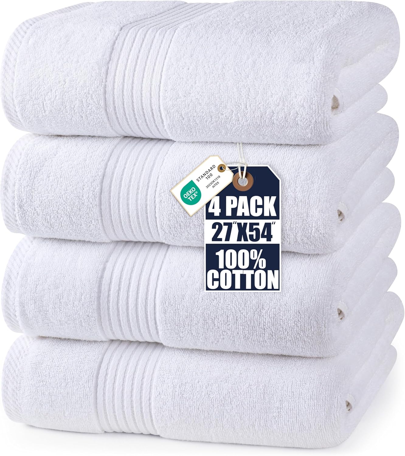 Utopia Towels Luxurious Bath Towels Set, 4 Pack, 27 x 54 Inches – 100% Ring Spun Cotton, Thick, Plush, and Fast-Drying, Designed for Premium Hotels, Spas, and Homes, White - Thumbnail 2