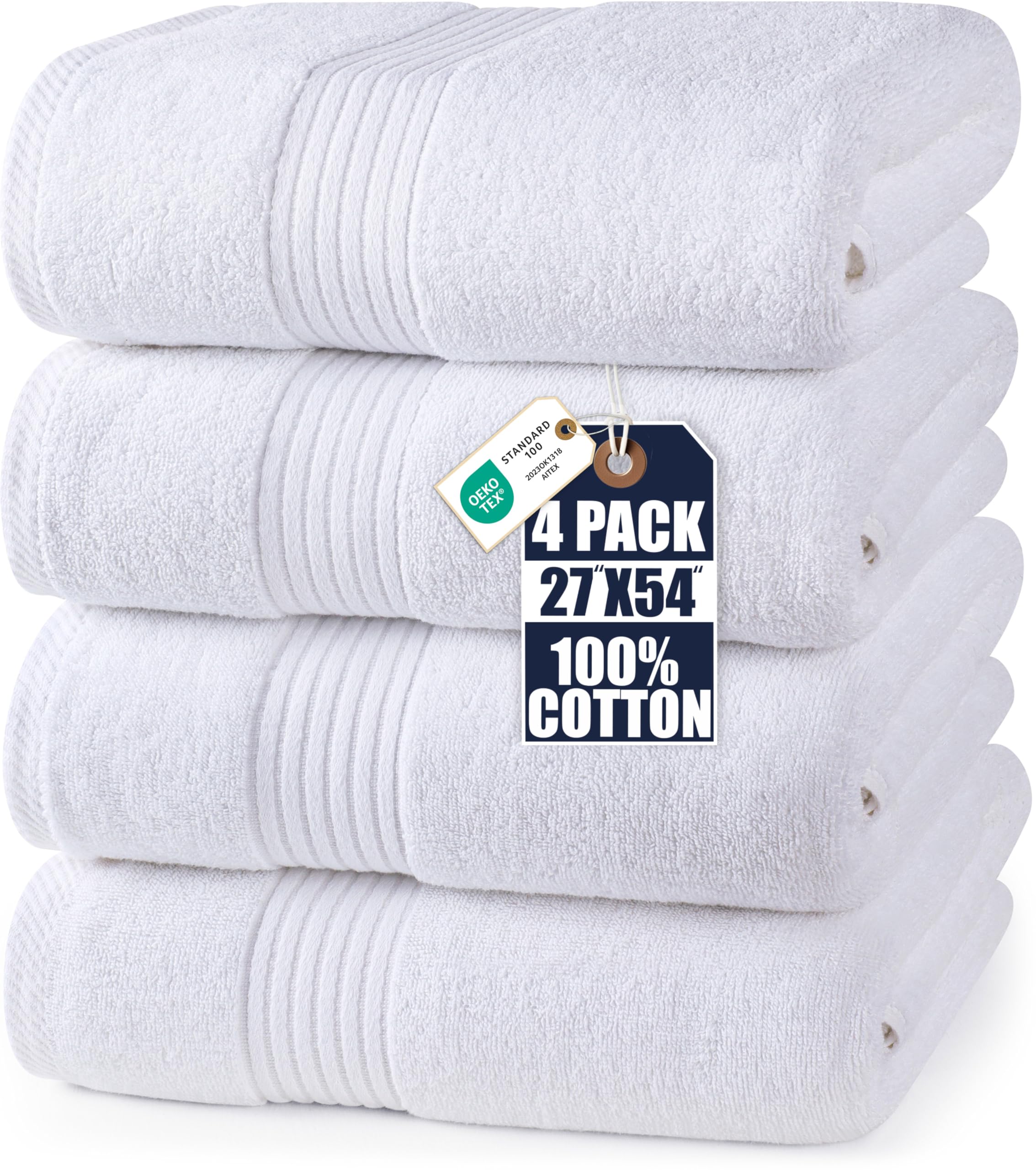 Utopia Towels Luxurious Bath Towels Set, 4 Pack, 27 x 54 Inches – 100% Ring Spun Cotton, Thick, Plush, and Fast-Drying, Designed for Premium Hotels, Spas, and Homes, White