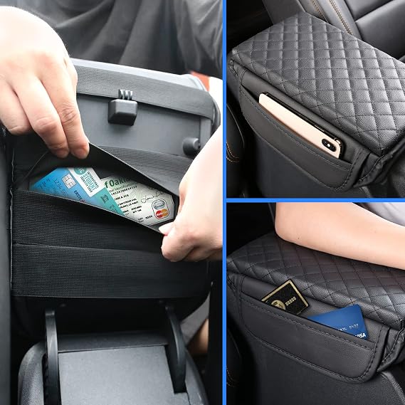 Center Console Armrest Cover for Ford Bronco Accessories 2021 2022 2023 2024 2025 2026 2/4-Door with Leather Side Pockets Interior Accessories Prevent Scratching
