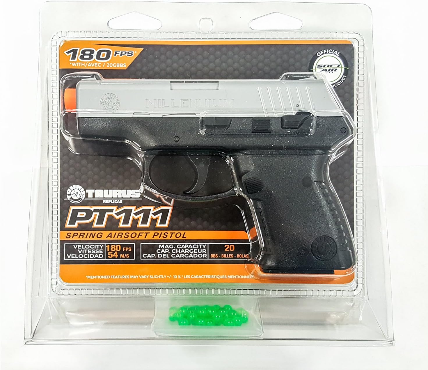 Taurus Millennium PT-111 Spring Powered Airsoft Pistol, Black, 180 FPS