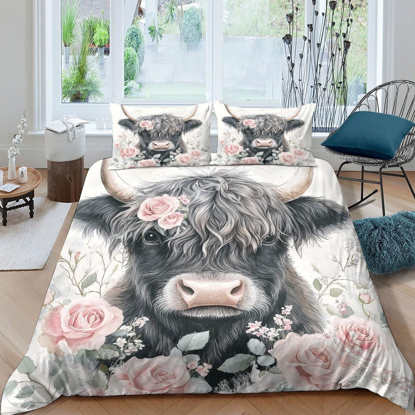 3D Printed Highland Cow Quilt Cover, Microfiber Duvet Cover Hidden Zipper