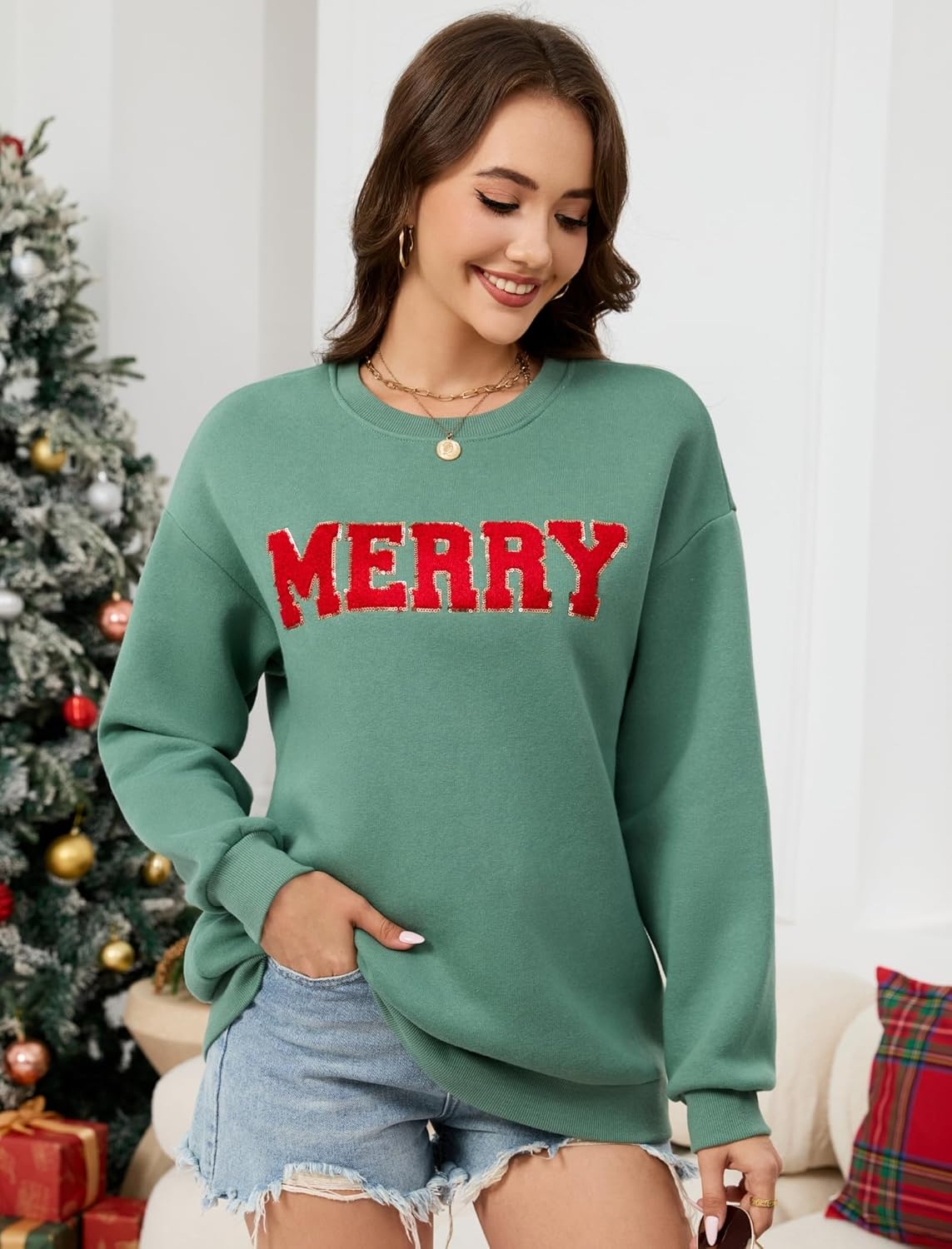 Leikar Christmas Sweatshirts For Women Retro Santa Hoodies Crewneck Pullover Sweater Holidays Fashion Outfits 2025 - Image 4