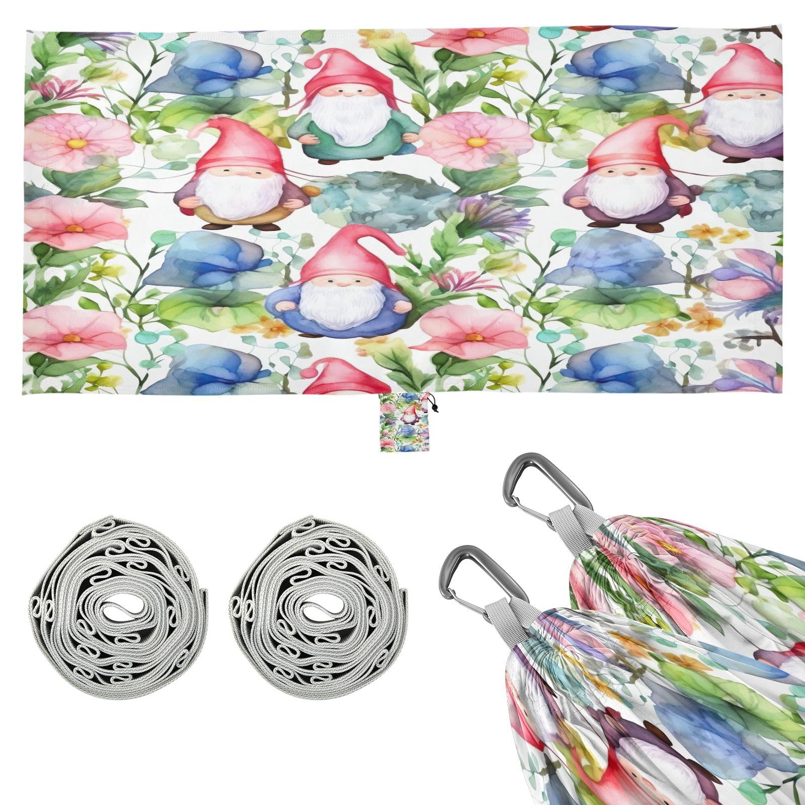 ATTX Gnomes Flower Camping Hammock - Lightweight & Portable Hammocks, Heavy Duty 330lbs Capacity for Indoor, Hiking, Backpacking, Travel, Backyard, Beach#369