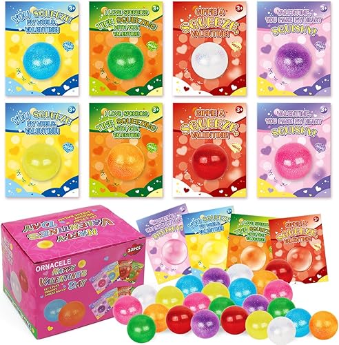 ORNACELE Paquete de 32 tarjetas de felicitaciĂłn para el dĂa de San ValentĂn con bola antiestrĂ©s, tarjetas de intercambio de San ValentĂn para niñas ORNACELE Paquete de 32 tarjetas de felicitaciĂłn para el dĂa de San ValentĂn con bola antiestrĂ©s, tarjetas de intercambio de San ValentĂn para niñas