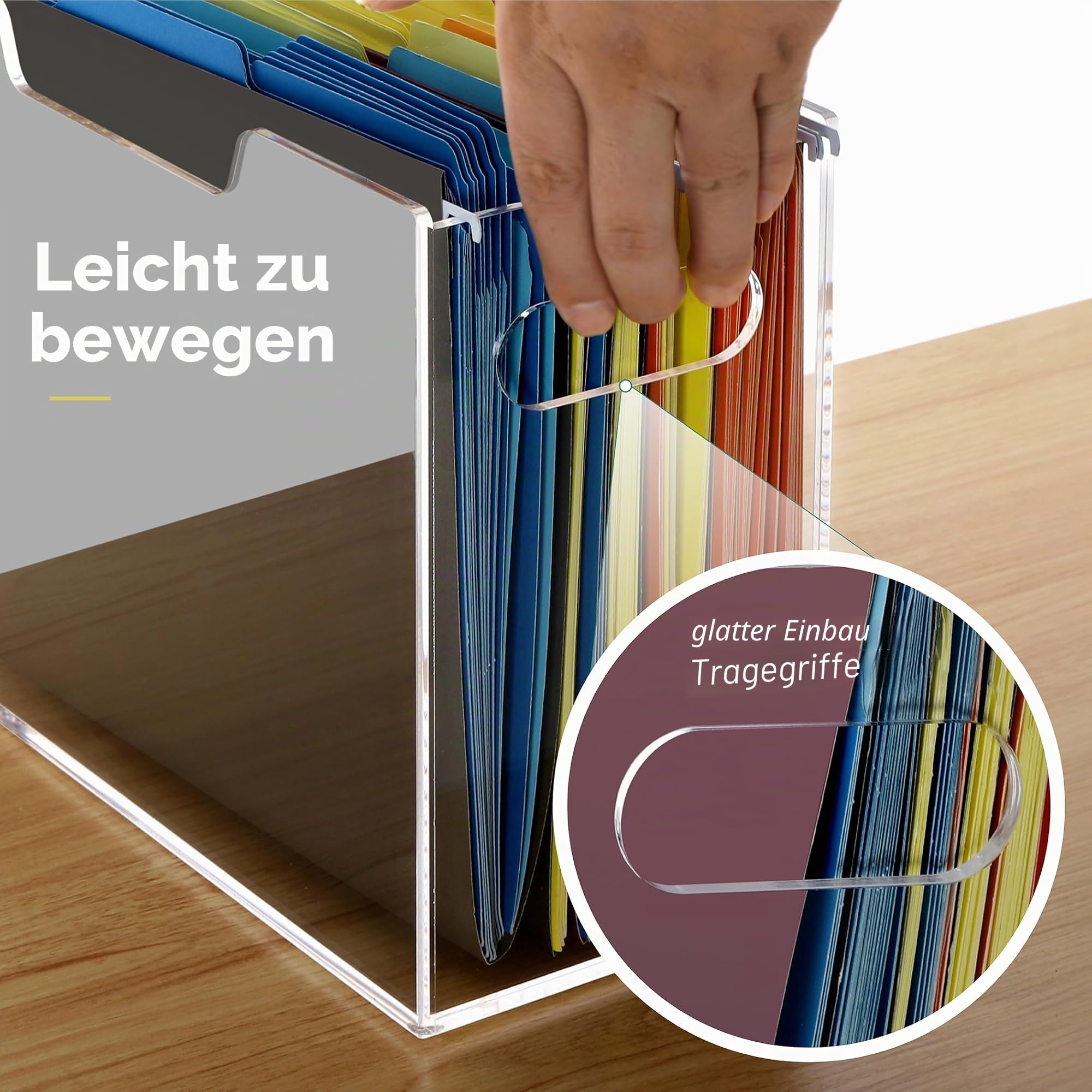 DINGHUO Acryl-Aktenordner, Hängeregistratur-Organizer, Aktenhalter mit Griffen für Briefgröße/A4, transparente Aktenbox, Schreibtischordner, Aufbewahrung für Büro, Heimarbeit, 1 Stück