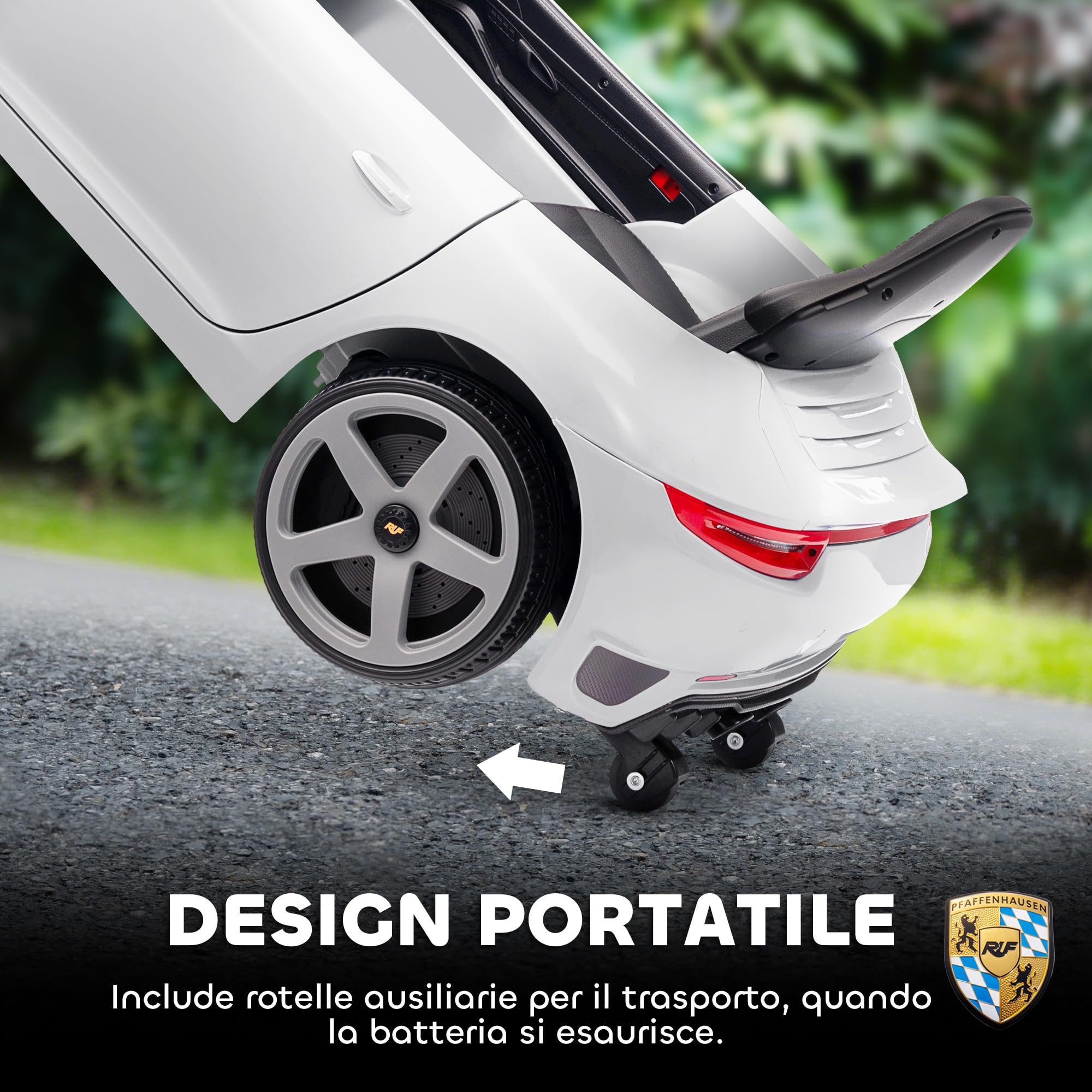 AIYAPLAY Macchina Elettrica per Bambini 3-5 Anni Licenza RUF GT Bianco | Auto Elettrica per Bambini, con Telecomando, Avvio Lento, Cintura di Sicurezza, Luci, Musica e USB