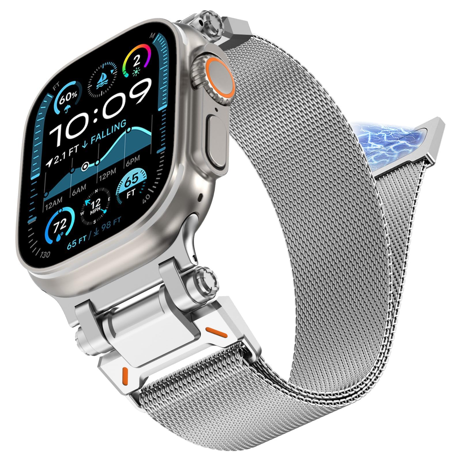 WINGLE Milanese Loop for Apple Watch Band Ultra 3/2/1 Band Ultra 49mm Series 11 10 46mm 45mm 44mm 42mm SE 3/2/1 9 8 7 6 5 4 3 2 1 Men, Magnetic Mesh Bands Stainless Steel Metal Connector iWatch Strap